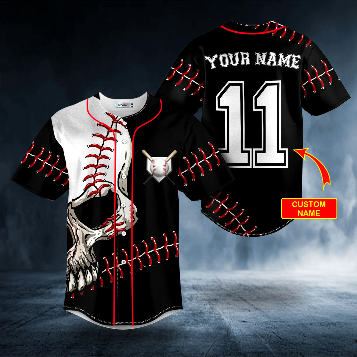 White Black Stripes No 11 Skull Personalized Baseball Jersey | BSJ-550