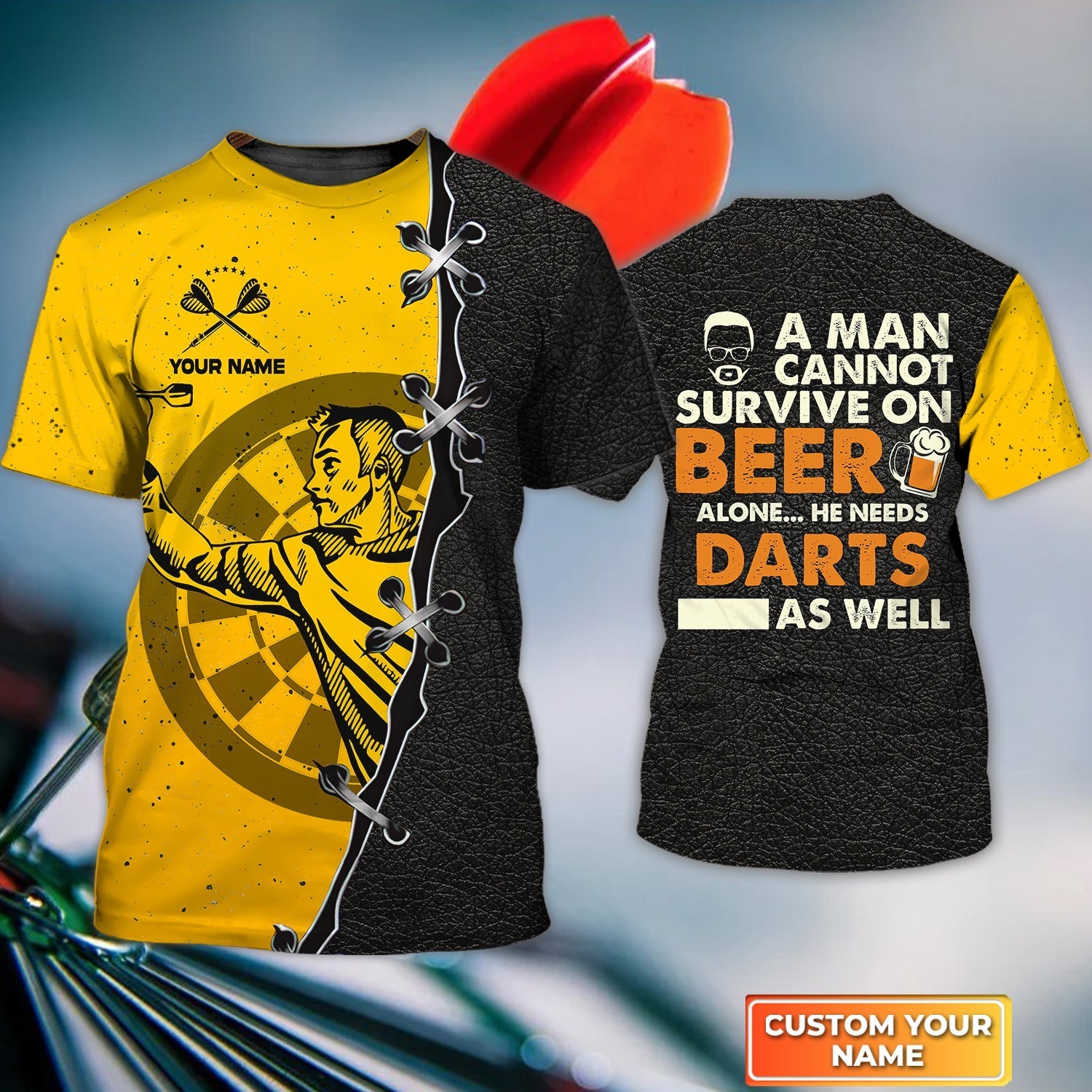a man cannot survive on beer alone he needs darts as well personalized name 3d tshirt for darts player dt154 6sqjf