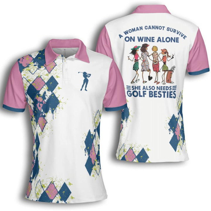 Short Sleeve Pink Argyle Pattern Polo Shirt for Women with Golf Dog and Possibly Three People – GP458