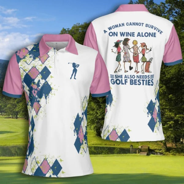 a womans golf survival kit golf argyle polo shirt and golf besties gp457 owgv0