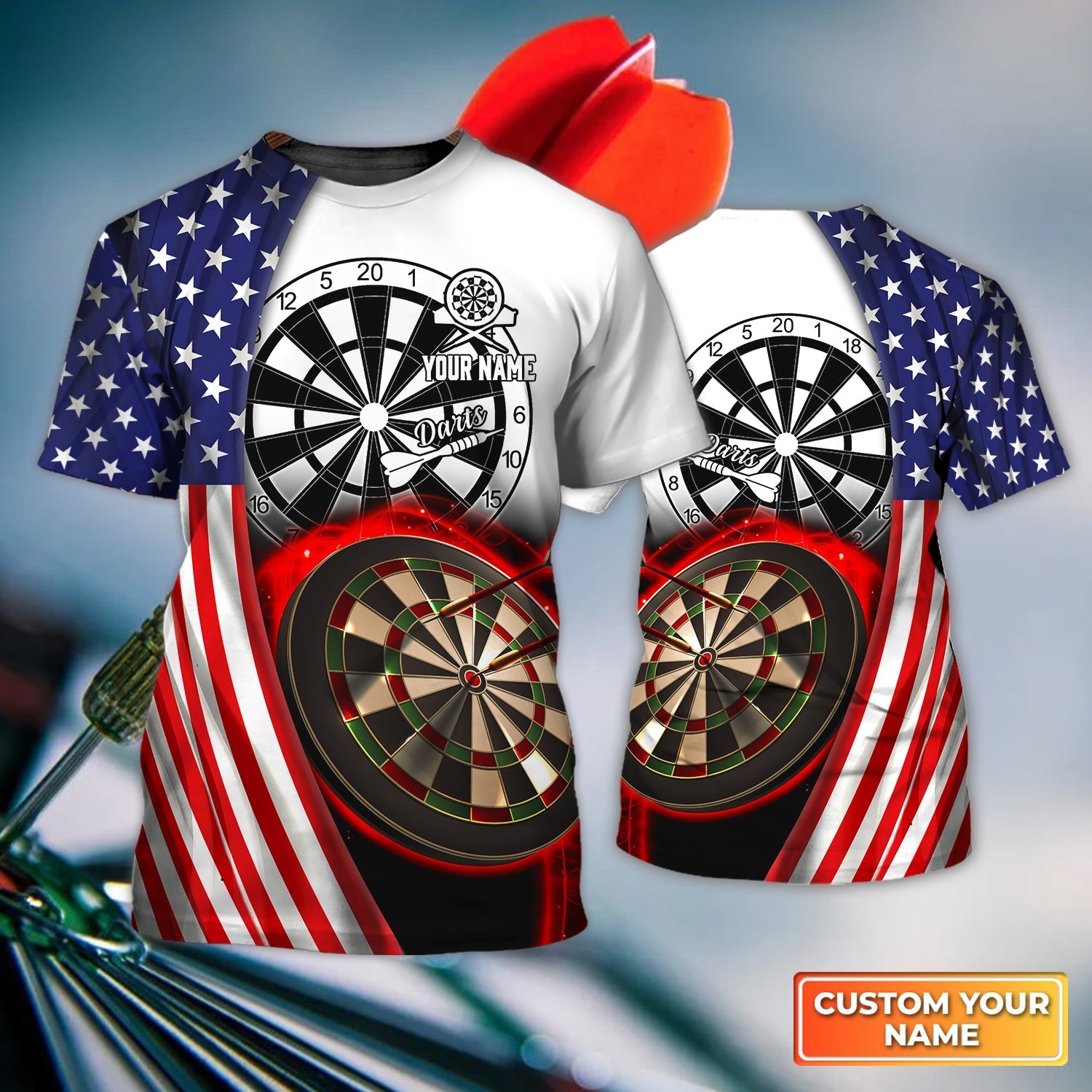 American Flag Dartboart Personalized Name 3D Tshirt For Darts Player – DT172