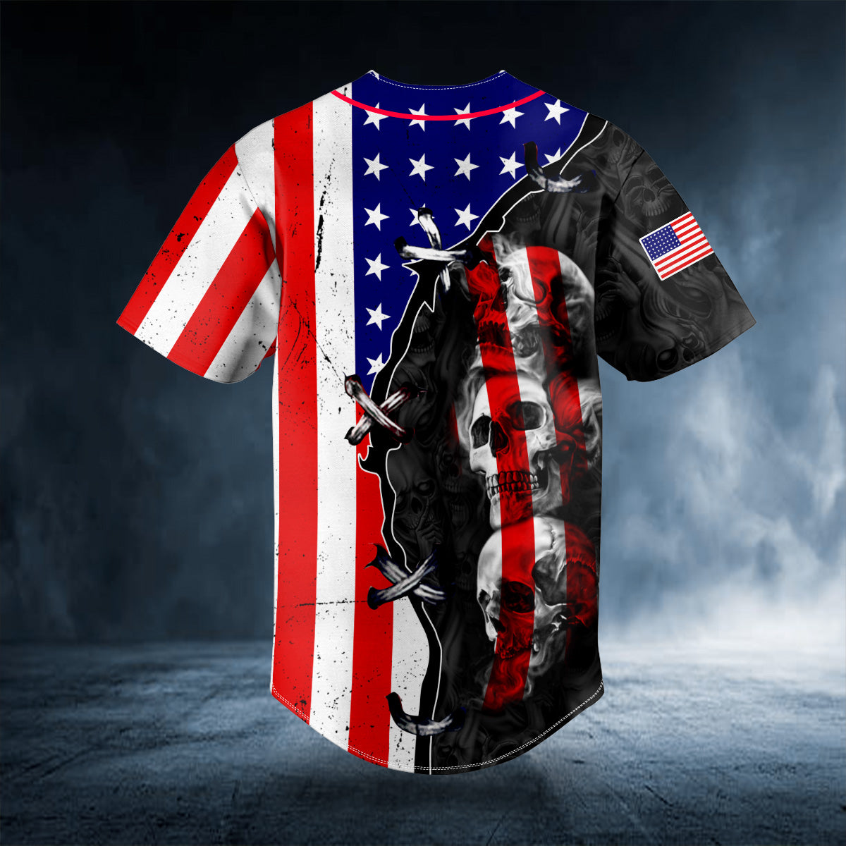 American Flag Skull Custom Baseball Jersey | BSJ-894