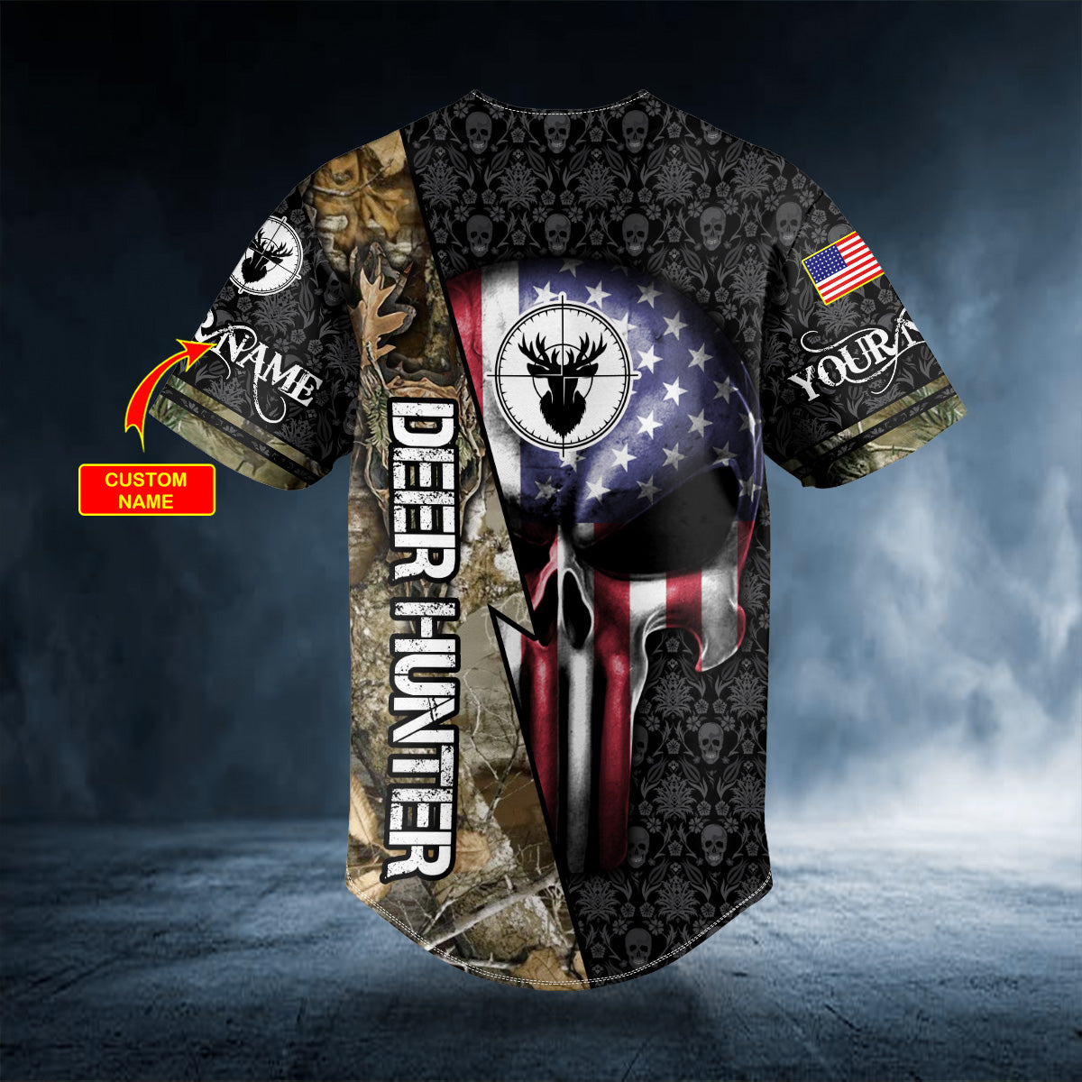 American Skull Flag Deer Hunter Custom Baseball Jersey | BSJ-709