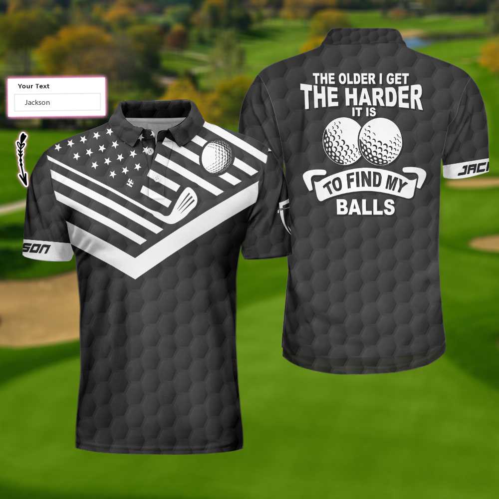 as i age it becomes more challenging to locate my golf balls custom polo shirt for golfers personalized black american flag golf shirt for men gp414 9csi6
