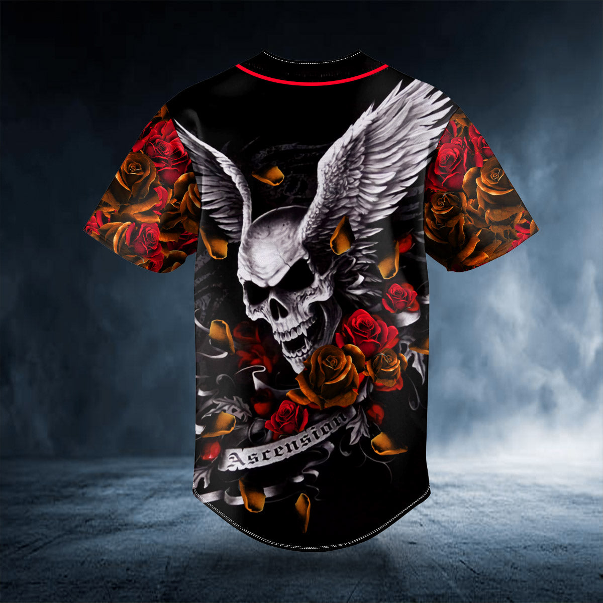 ascension day roses winged skull baseball jersey bsj 682 affly