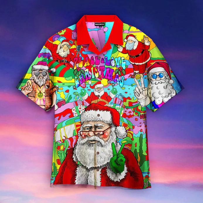 Beach Shirt – Christmas Hawaiian Shirt with Hippie Santa Claus Design