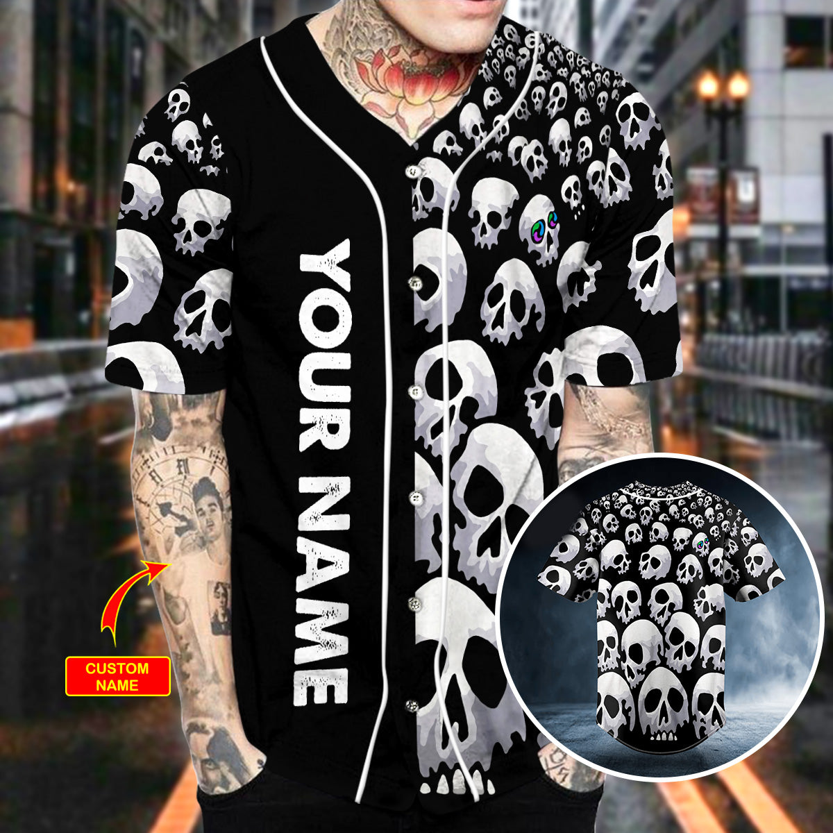 black and white pattern skull custom baseball jersey bsj 939 zsph6