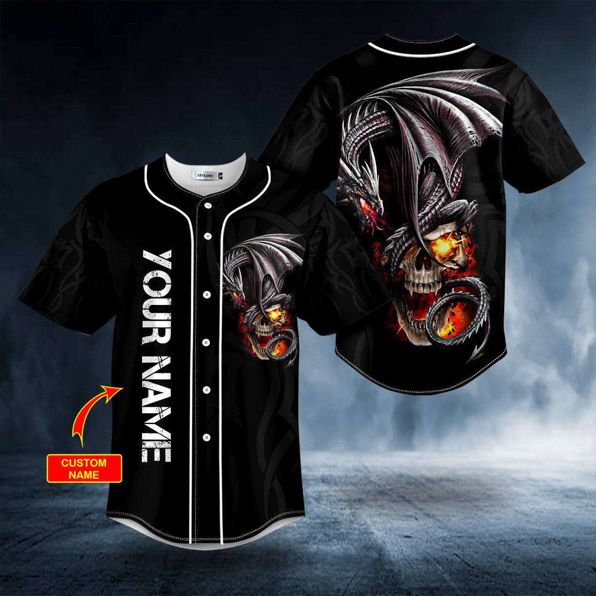 Red Gothic Dragon Skull Custom Baseball Jersey | BSJ-874