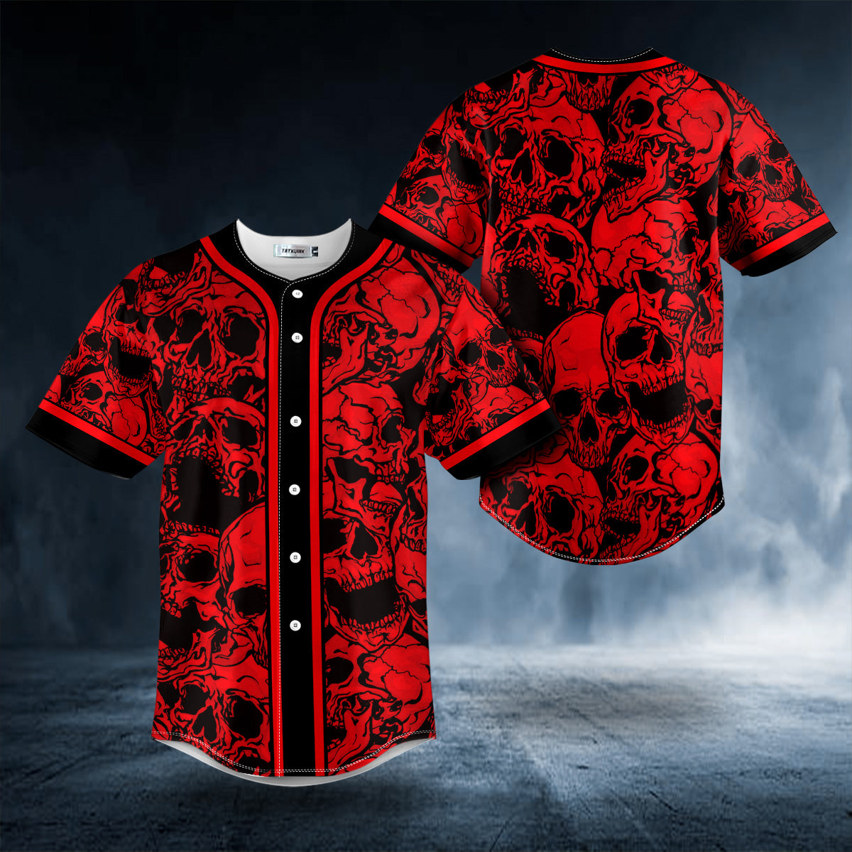 Black Red Scary Skull Baseball Jersey | BSJ-584