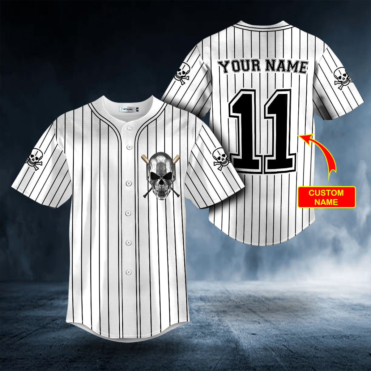 Black Stripes No 11 Metal Skull Custom Baseball Jersey | BSJ-562
