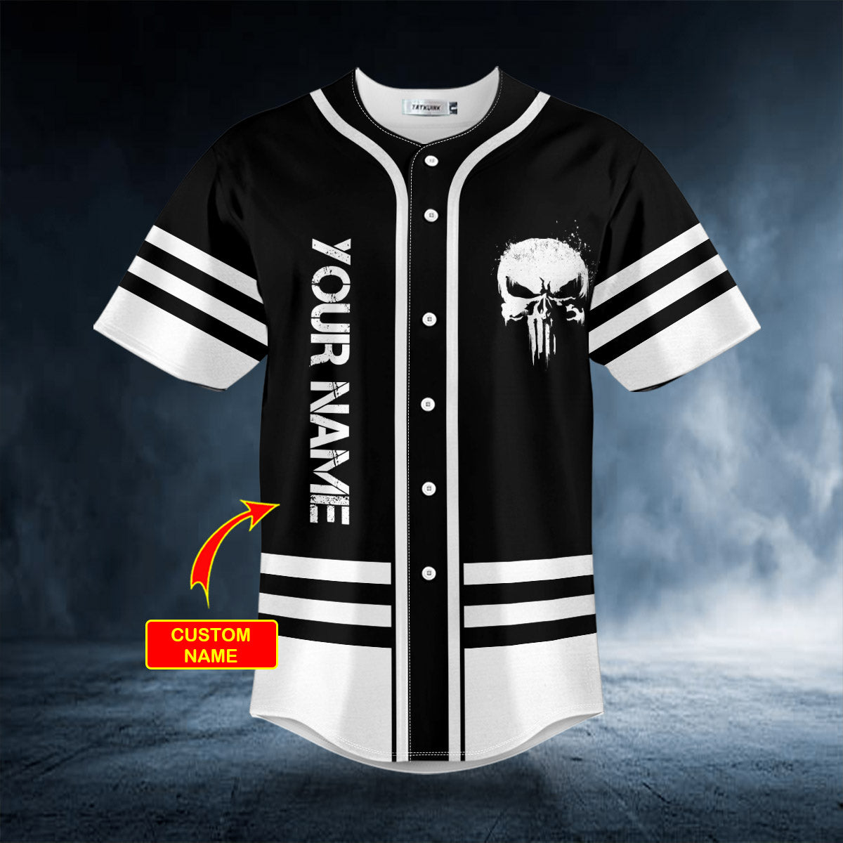 black white punisher skull custom baseball jersey bsj 574 jq4ts