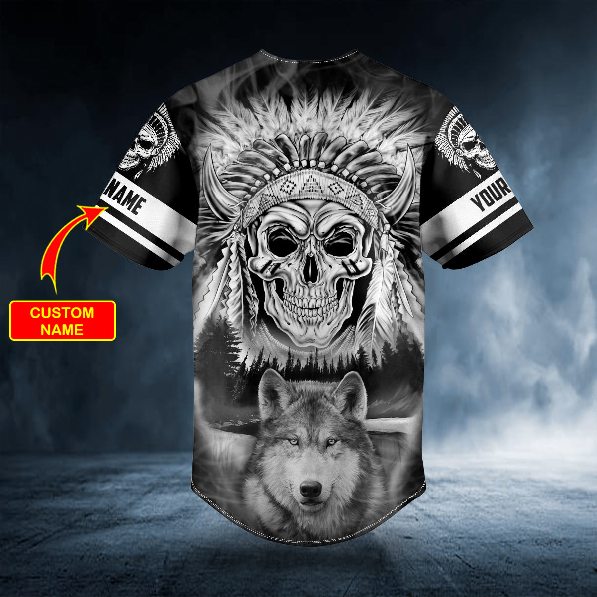 black white wolf n native skull custom baseball jersey bsj 1028 cts1s