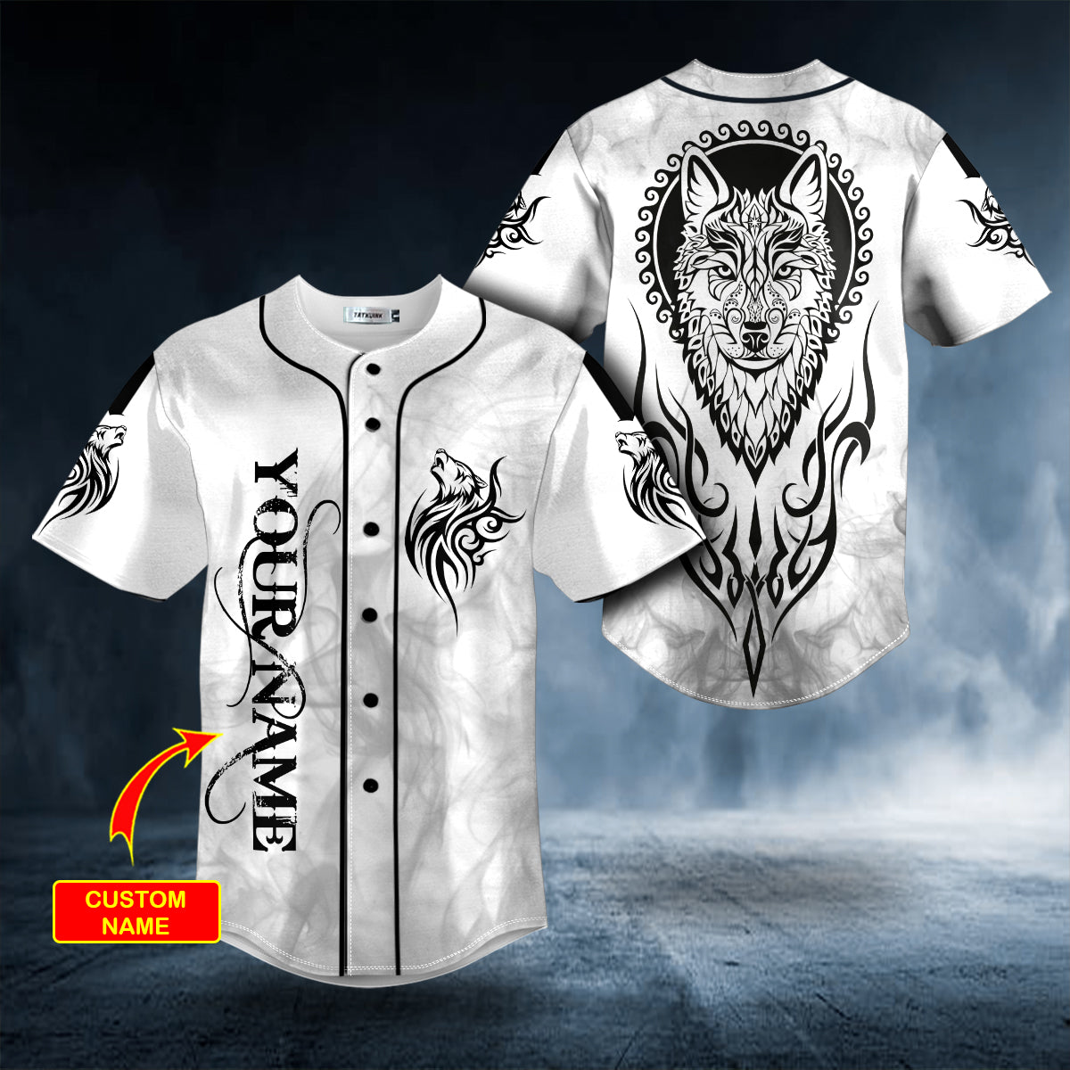 black white yinyang wolf viking tattoo personalized baseball jersey bsj 603 tbeci
