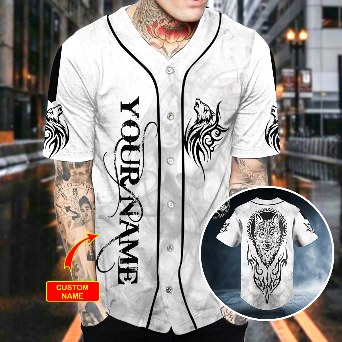 black white yinyang wolf viking tattoo personalized baseball jersey bsj 603 yi51d