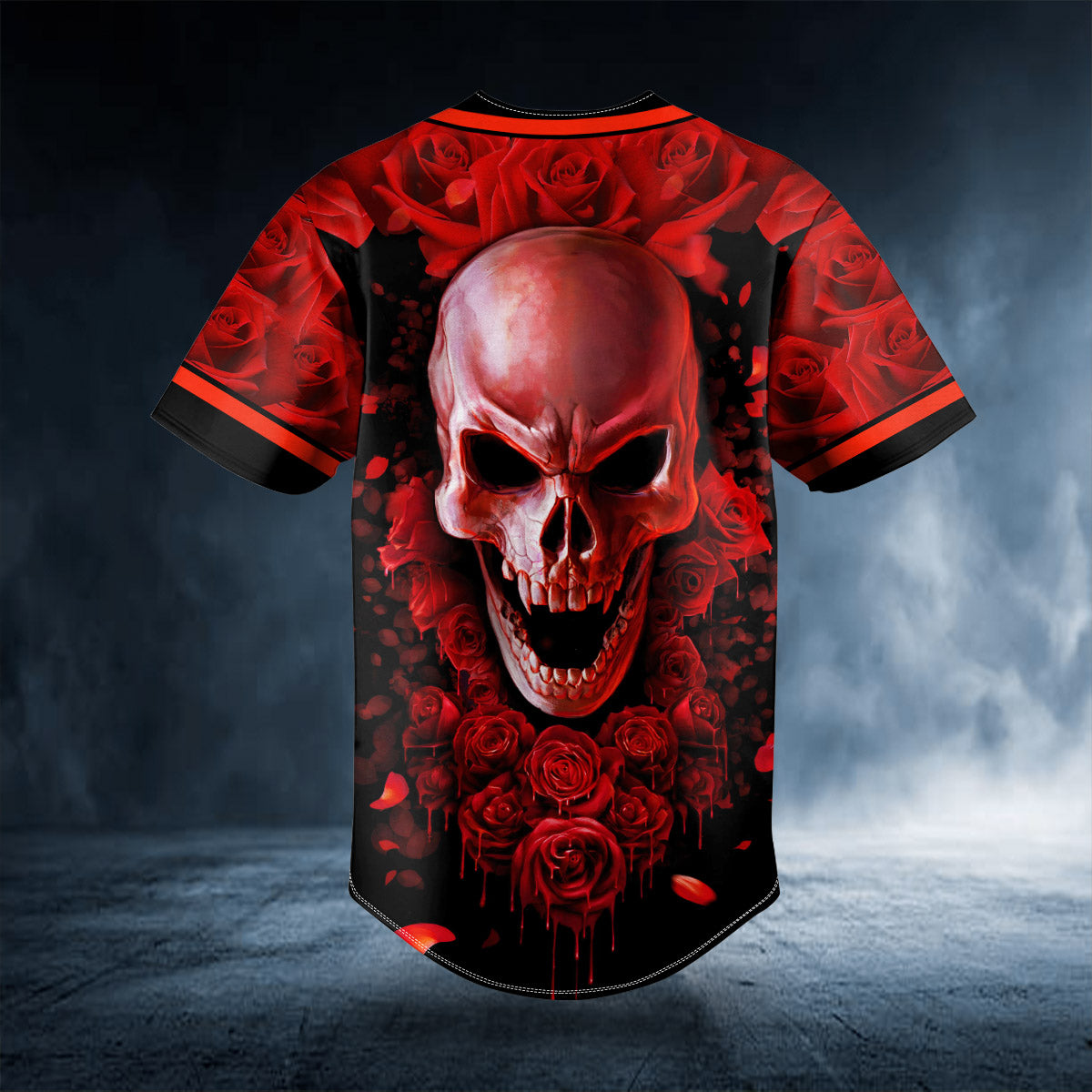 Blood Red Rose Skull Custom Baseball Jersey | BSJ-920