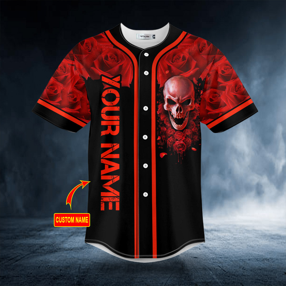 Blood Red Rose Skull Custom Baseball Jersey | BSJ-920