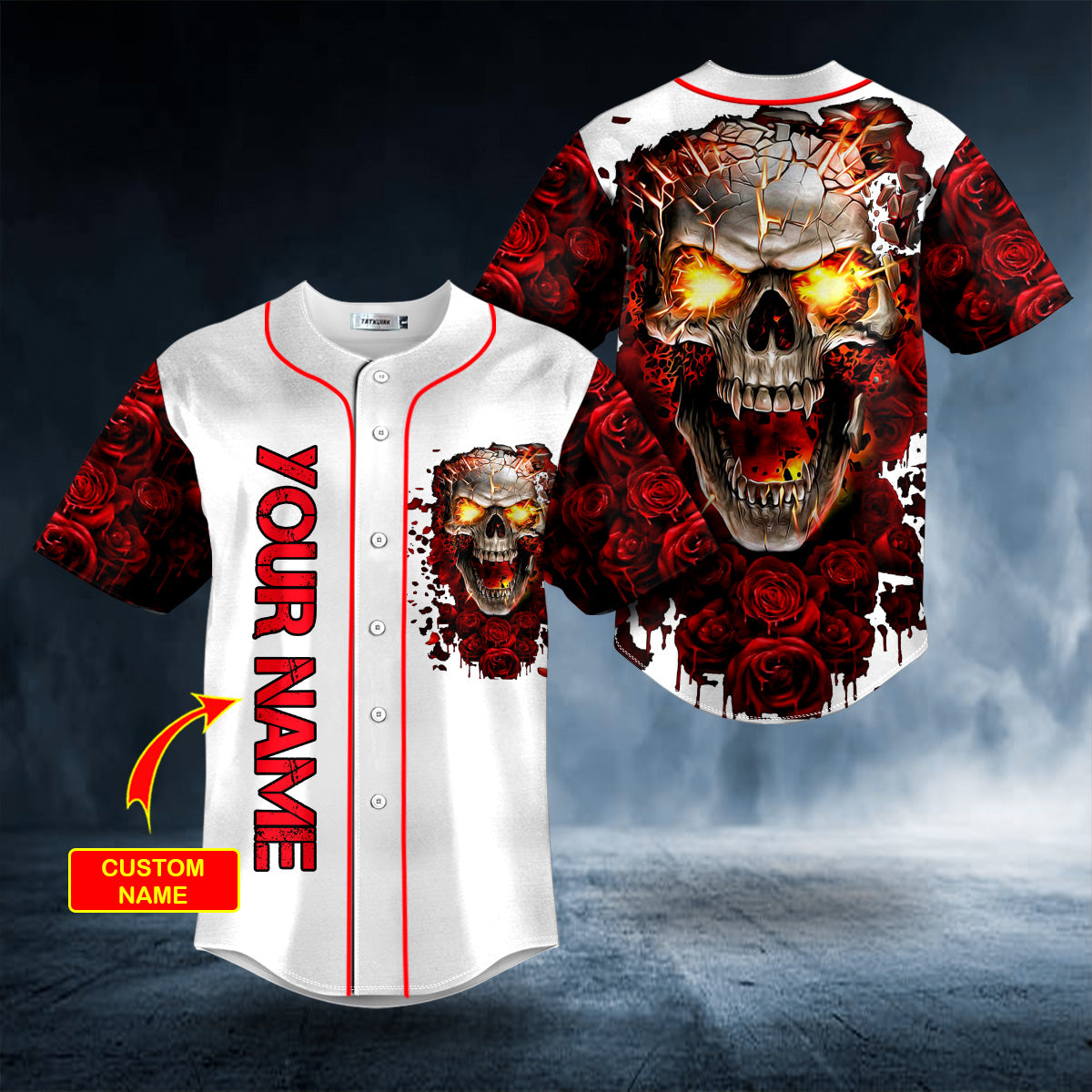 blood rose fire skull custom baseball jersey bsj 617 p4cyx