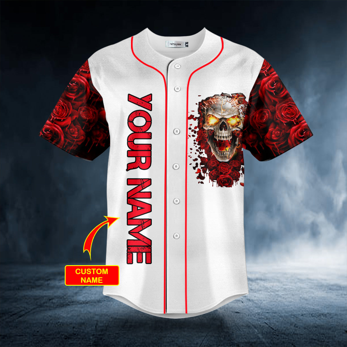 Blood Rose Fire Skull Custom Baseball Jersey | BSJ-617