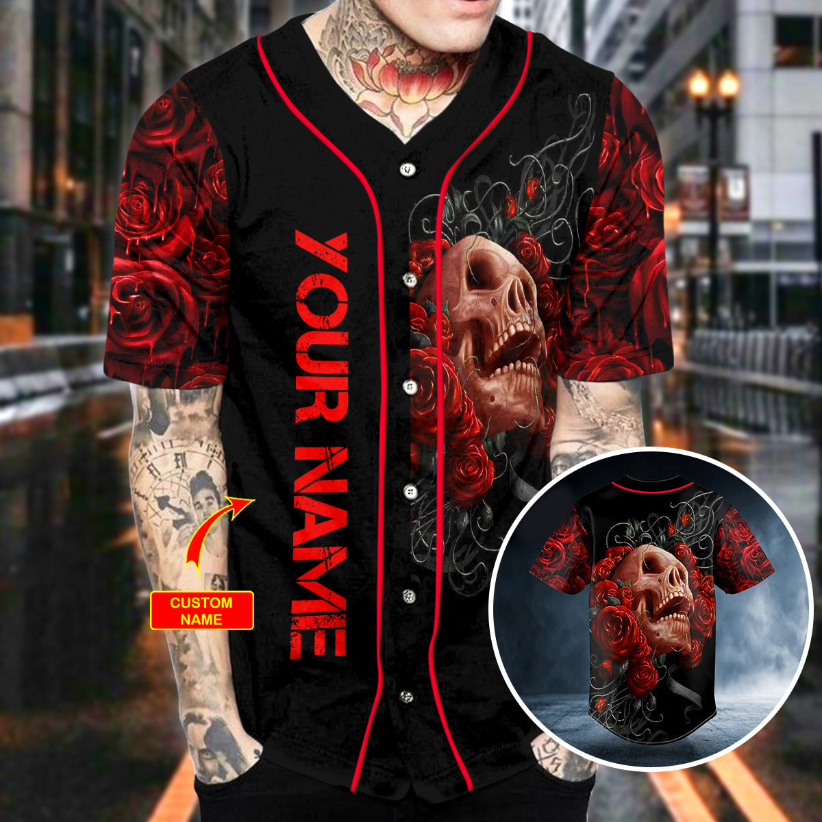 Blood Roses Skull Custom Baseball Jersey | BSJ-872