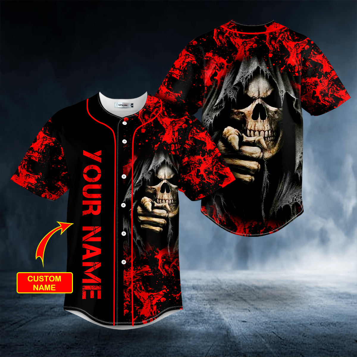 Grim Reaper Praying Lightning Flaming Hell Skull Custom Baseball Jersey | BSJ-846