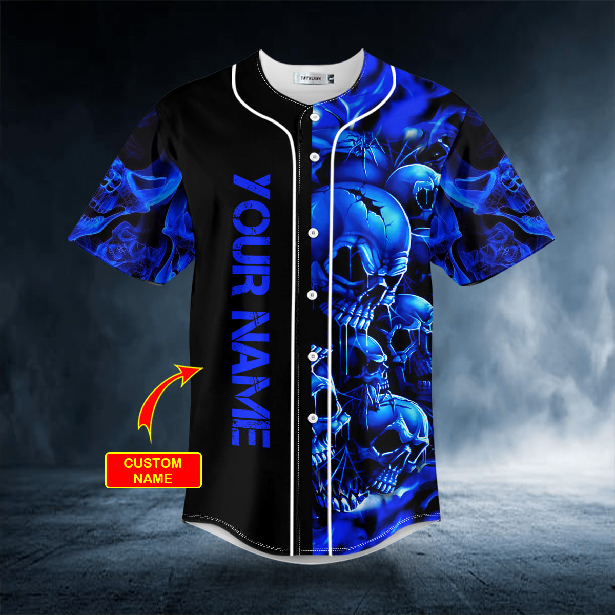 Blue Cracked Skull Custom Baseball Jersey | BSJ-594