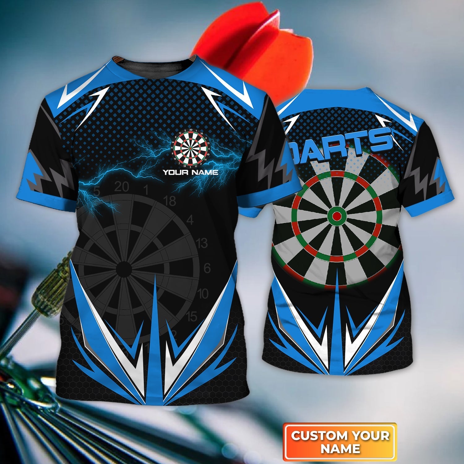 blue darts lightning shirt personalized name 3d tshirt for darts player dt013 xcxnj