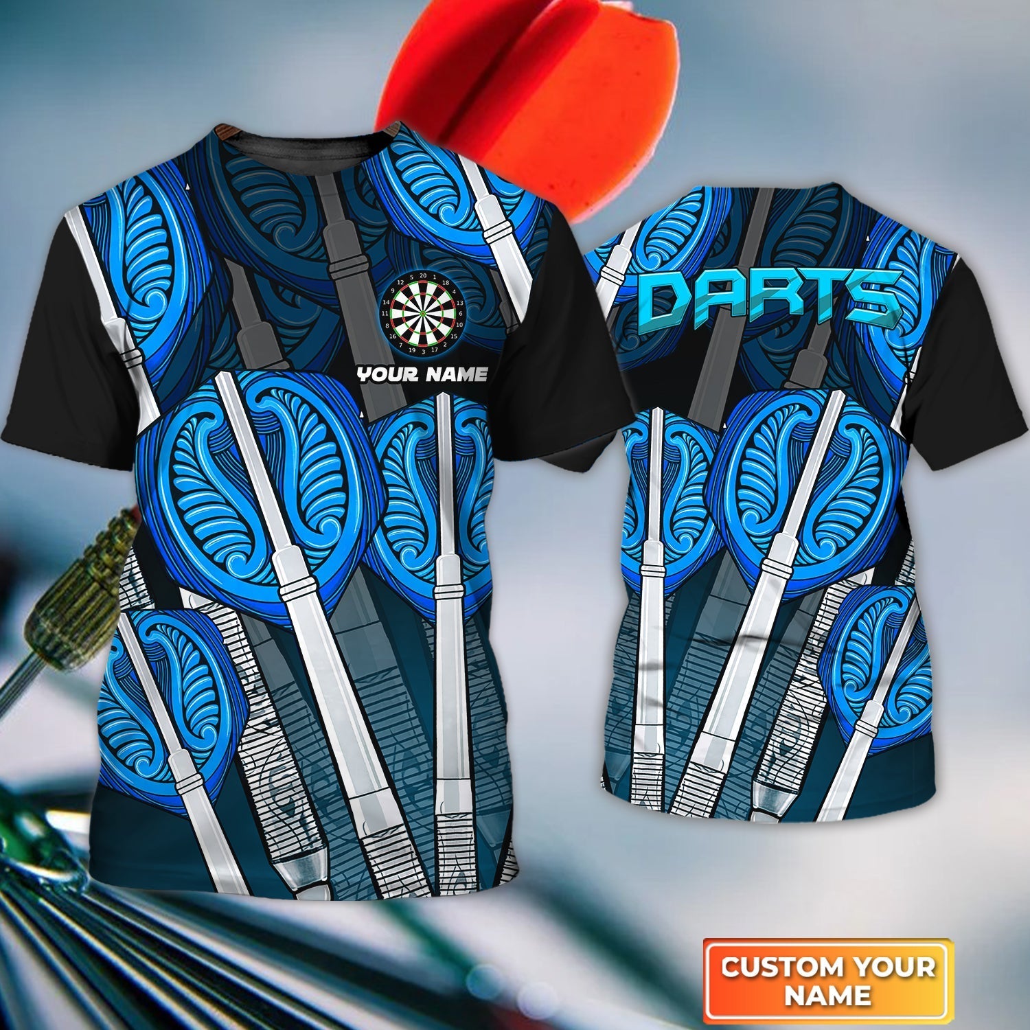 blue darts shirt personalized name 3d tshirt for darts player dt014 3esgv