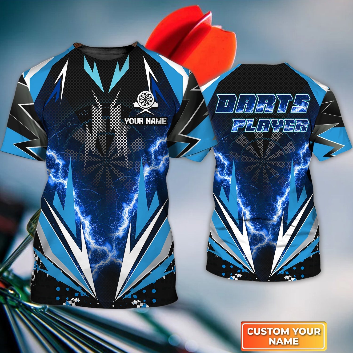 Blue Darts Lightning shirt for men, Personalized Name 3D Tshirt For Darts Player – DT169
