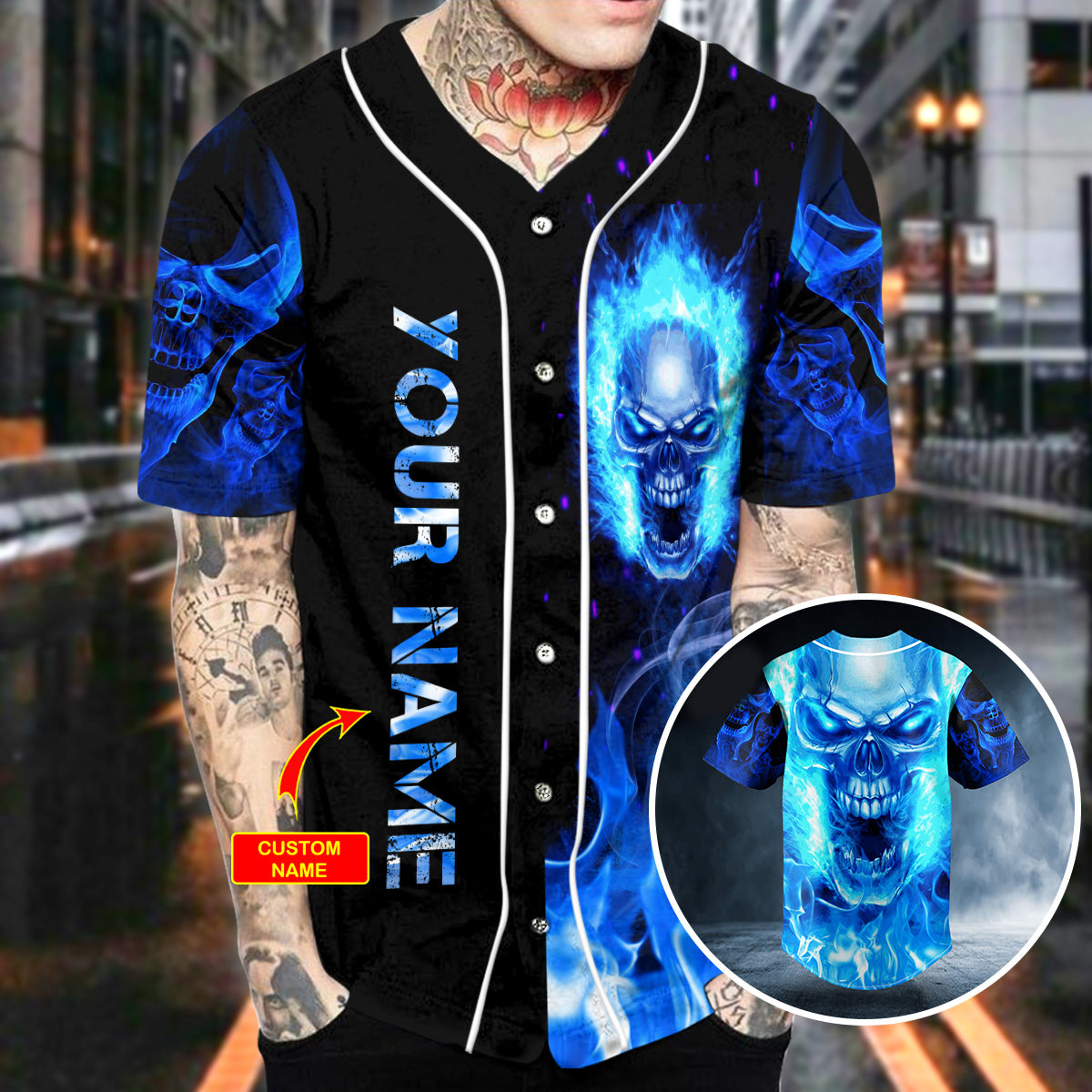 blue flaming skull custom baseball jersey bsj 848 6sz0e