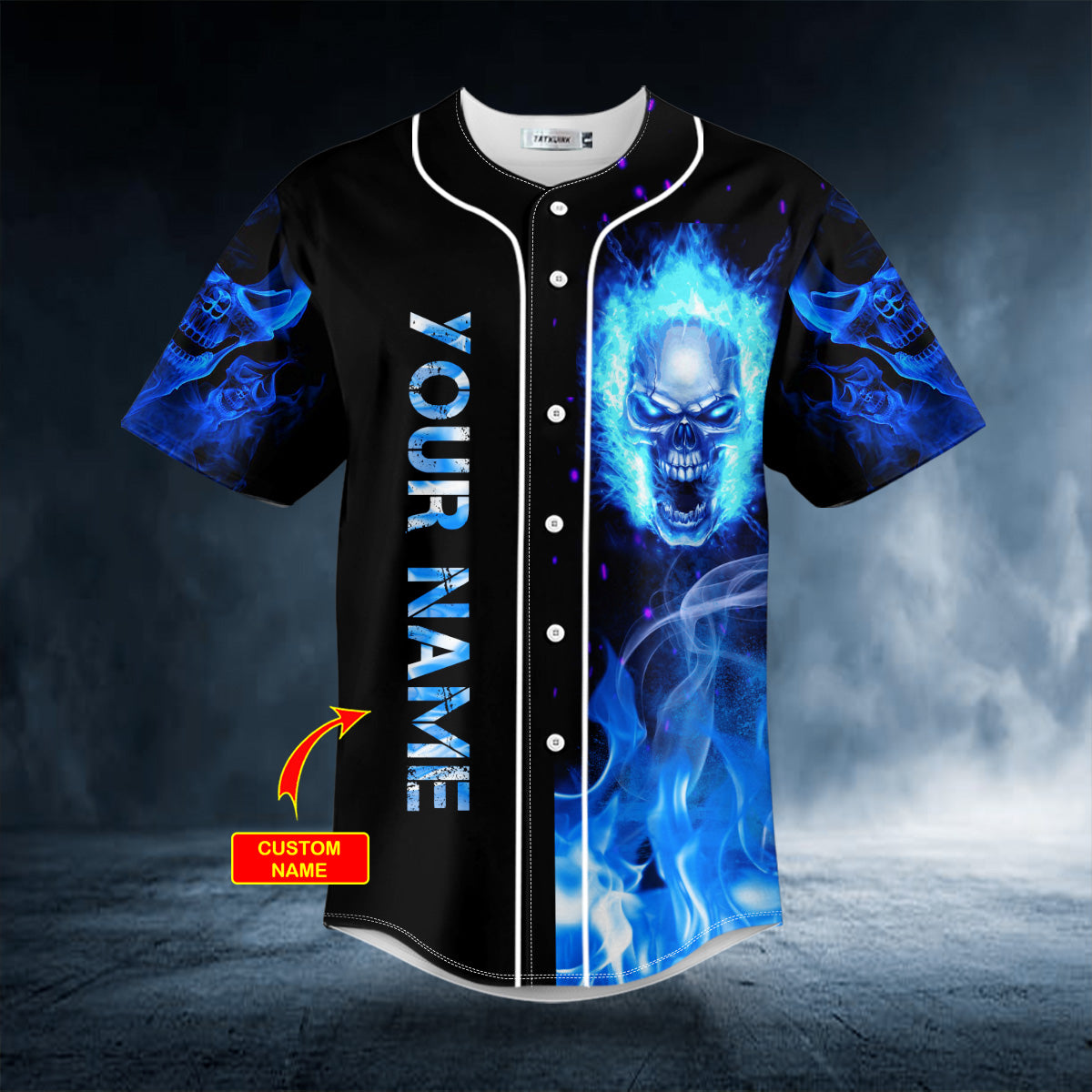 blue flaming skull custom baseball jersey bsj 848 uge4p