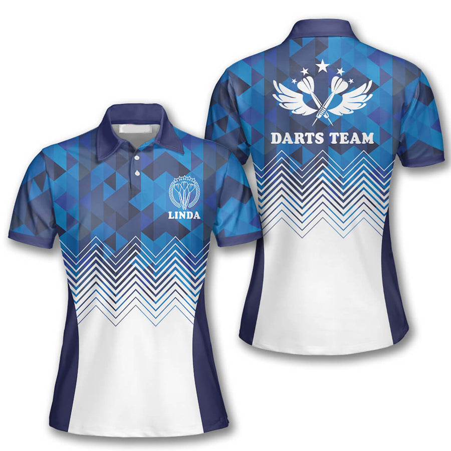 Blue White Custom Darts Shirts for Women, Darts team player gift, Darts Shirt For Ladies – DT040