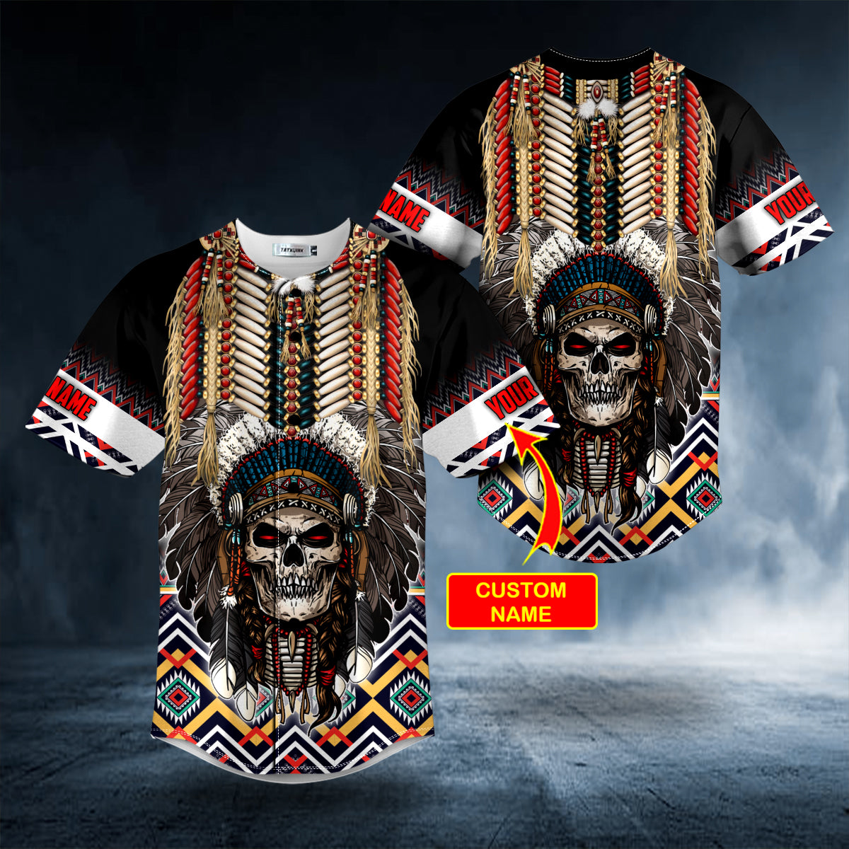 brocade pattern 4 native skull custom baseball jersey bsj 1040 31w2m