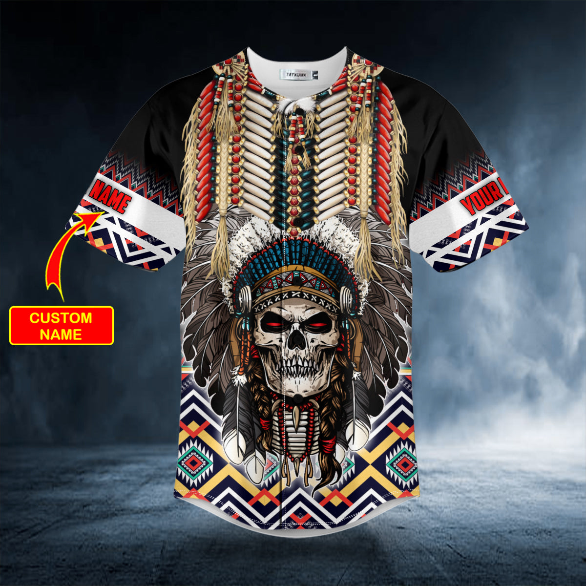 brocade pattern 4 native skull custom baseball jersey bsj 1040 tnkwk