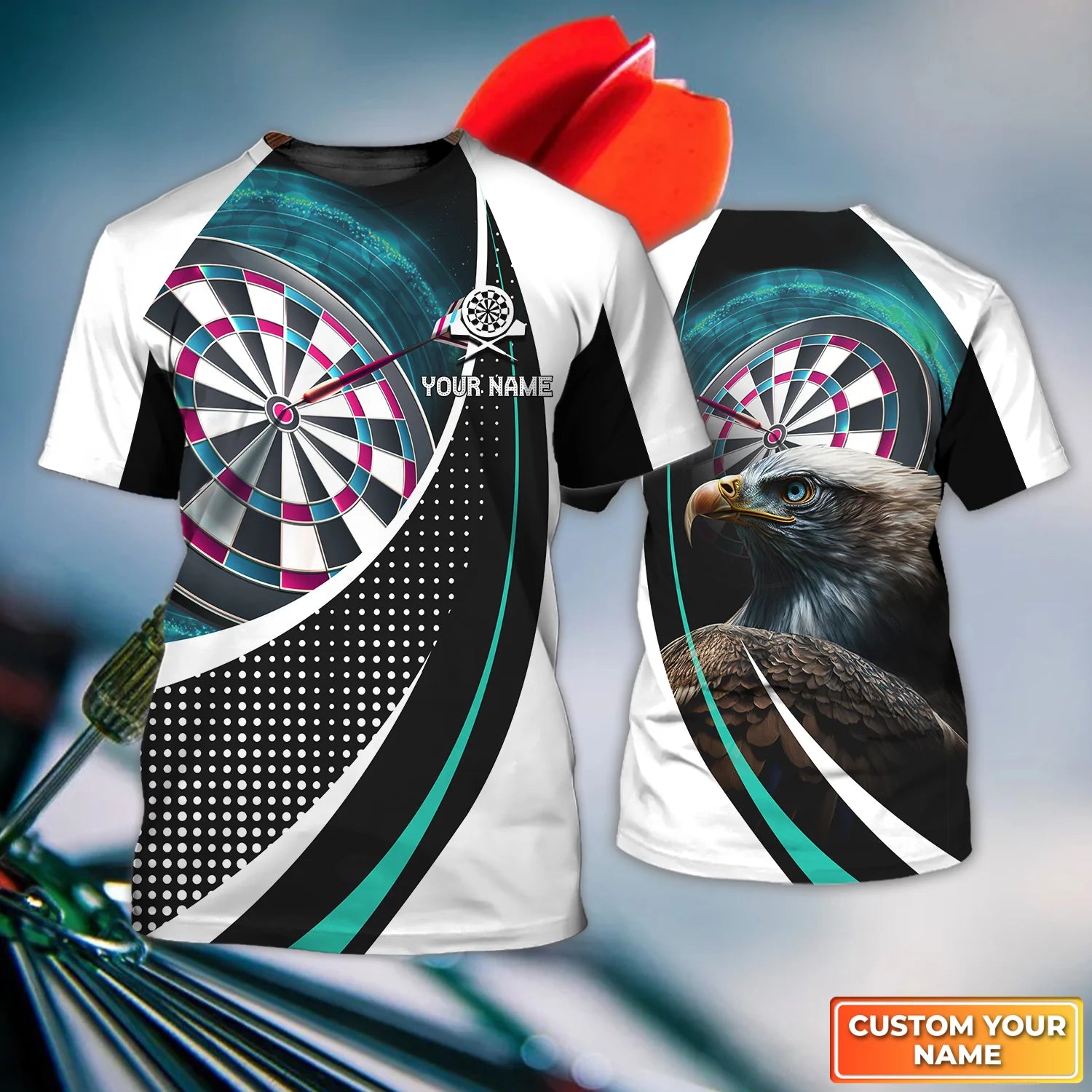 bullseye dartboard personalized name 3d eagle and darts tshirt for dart team player tad dt007 di4mu