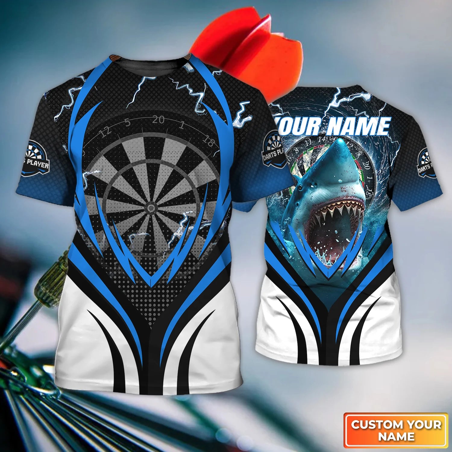Bullseye Dartboard Personalized Name 3D Shark And Darts Tshirt For Dart Team Player – DT074
