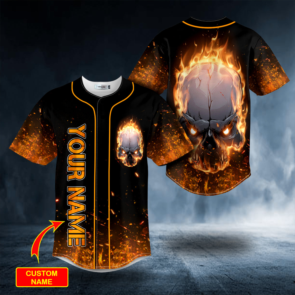 Glow In The Dark Guitar Rock Fire Skull Custom Baseball Jersey | BSJ-981