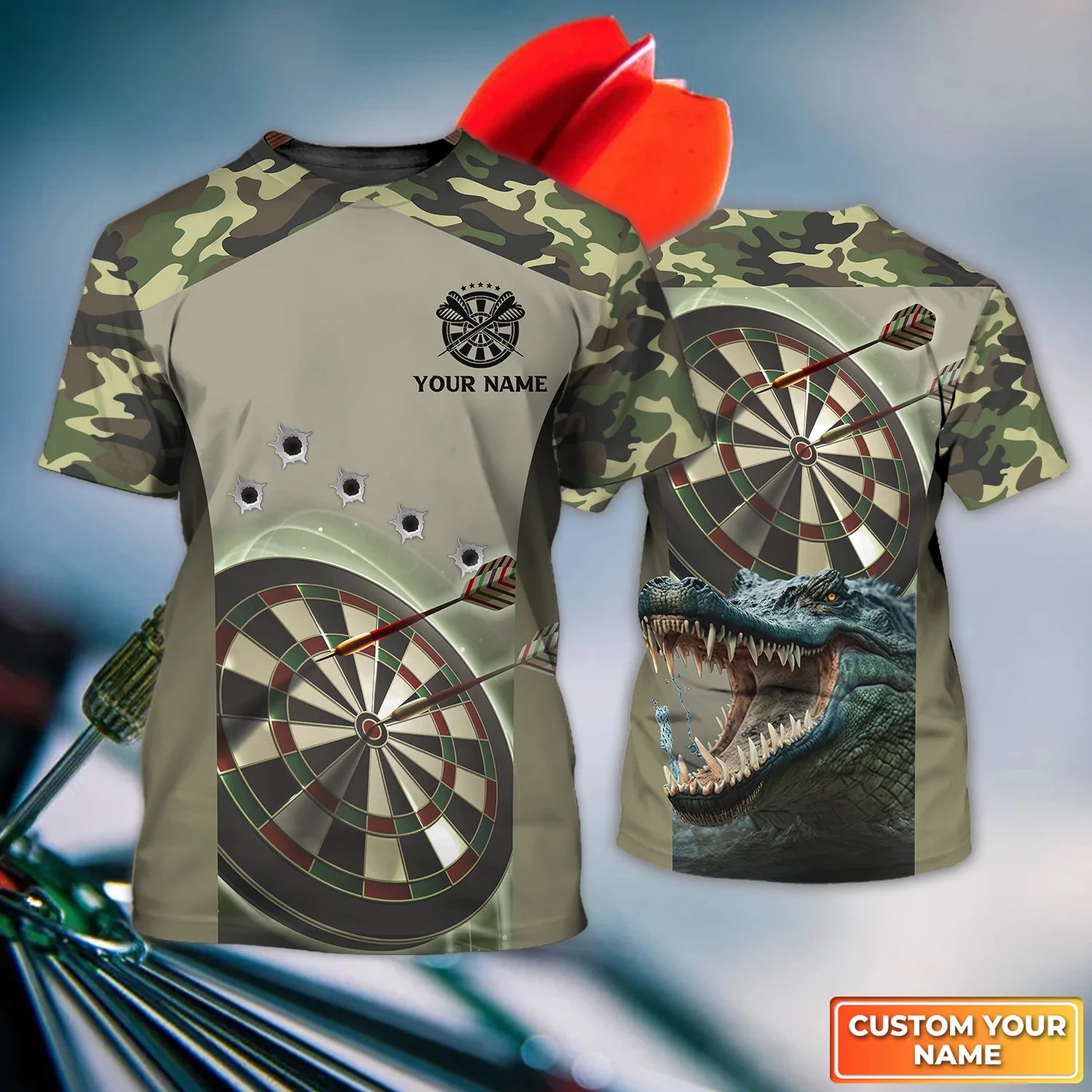 Bullseye Dartboard Personalized Name 3D Shark And Darts Tshirt For Dart Team Player – DT074