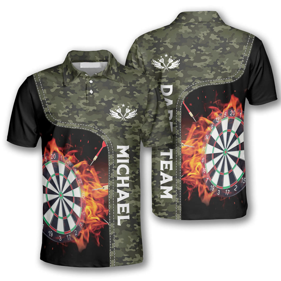 Camouflage Dart Board Fire Flame Custom Darts Shirts for Men, Darts player shirt, Darts team uniform, Darts love gift – DT023