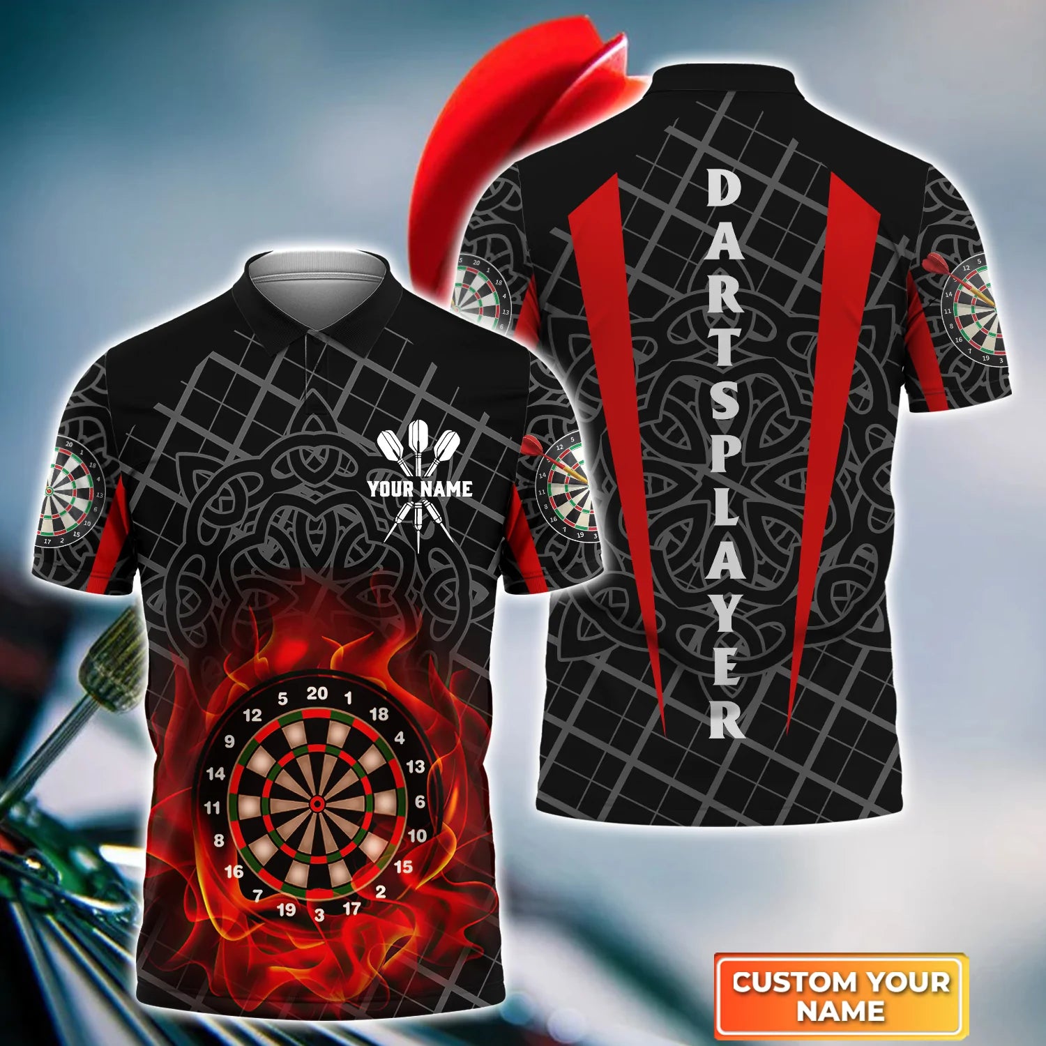 Celtic Pattern Darts 3D Polo Shirt: The Perfect Addiction for Darts Team Players – Unisex Polo Shirt for Men and Women on Dart Teams – DP124