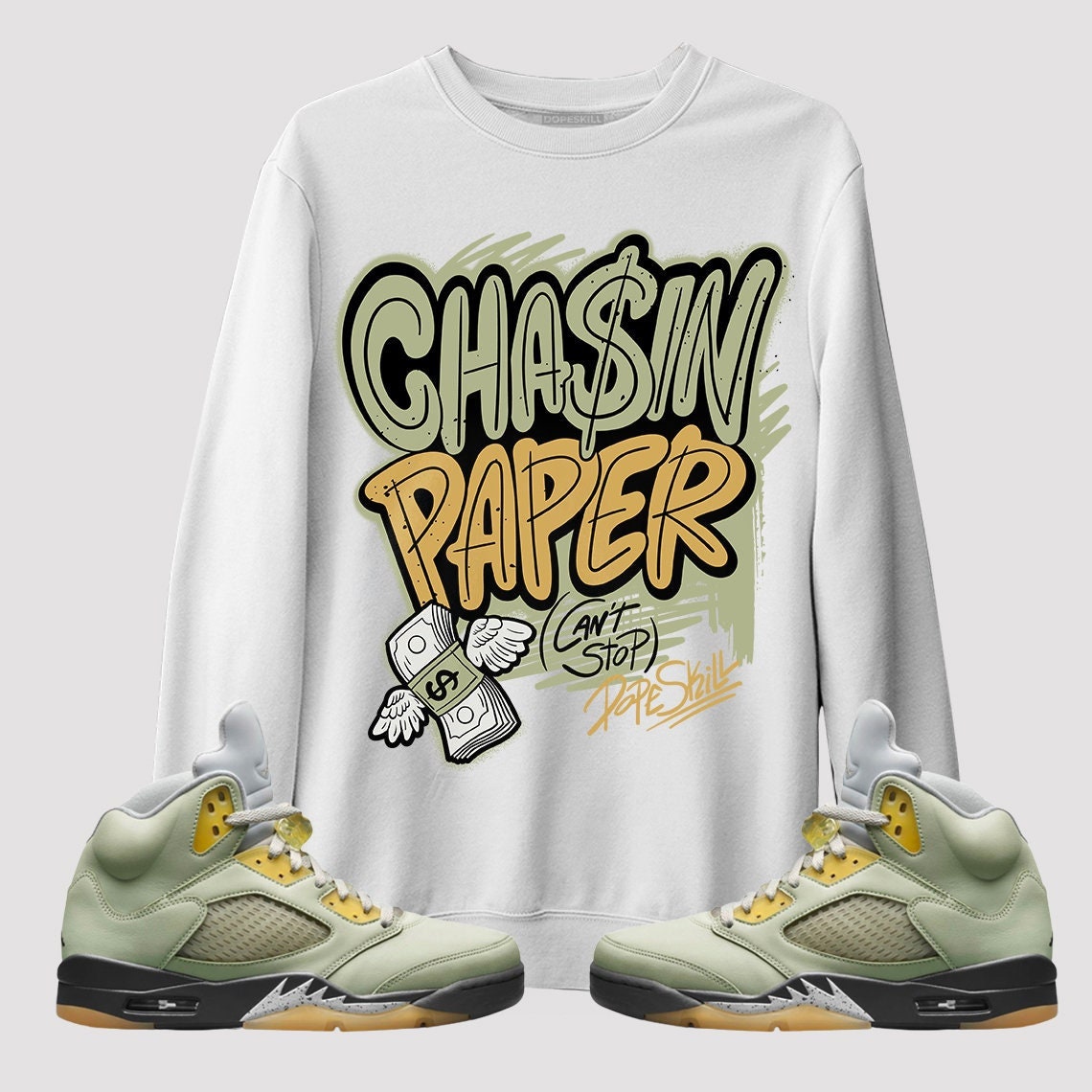 Chasin Paper Unisex Sweatshirt Match Jordan 5 Jade Horizon