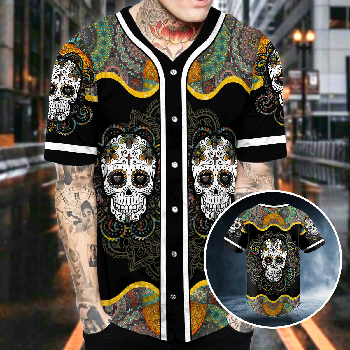colorful mandala tattoo sugar skull baseball jersey bsj 596 ys8ht