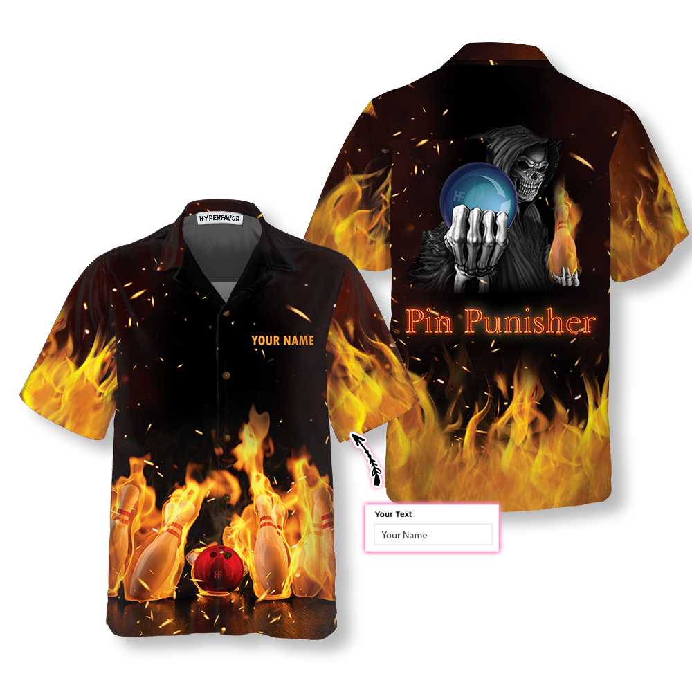 Custom Name Aloha Hawaiian Shirts for Men and Women with Pin Punisher Bowling Design – BH003