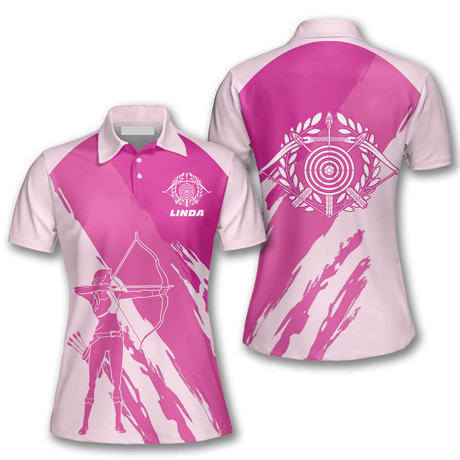 Custom Women’s Polo Shirts for Archery Teams with Black and White Archery Targets – ARP013