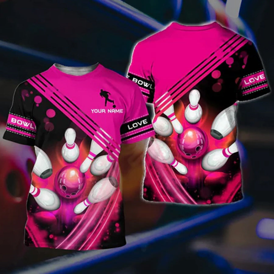 Customized 3D Pink Bowling Shirts for My Daughter, a Skilled Bowler – Perfect Bowling Presents – BT002