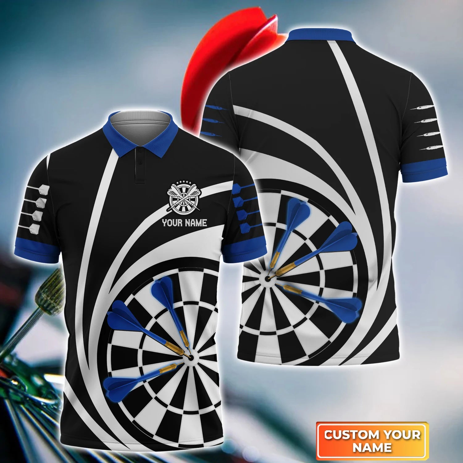 Customized 3D Polo Shirt with Personalized Name for Darts Enthusiasts: Ideal for Men’s Dart Polo Shirts and Dart Team Shirts – DP113