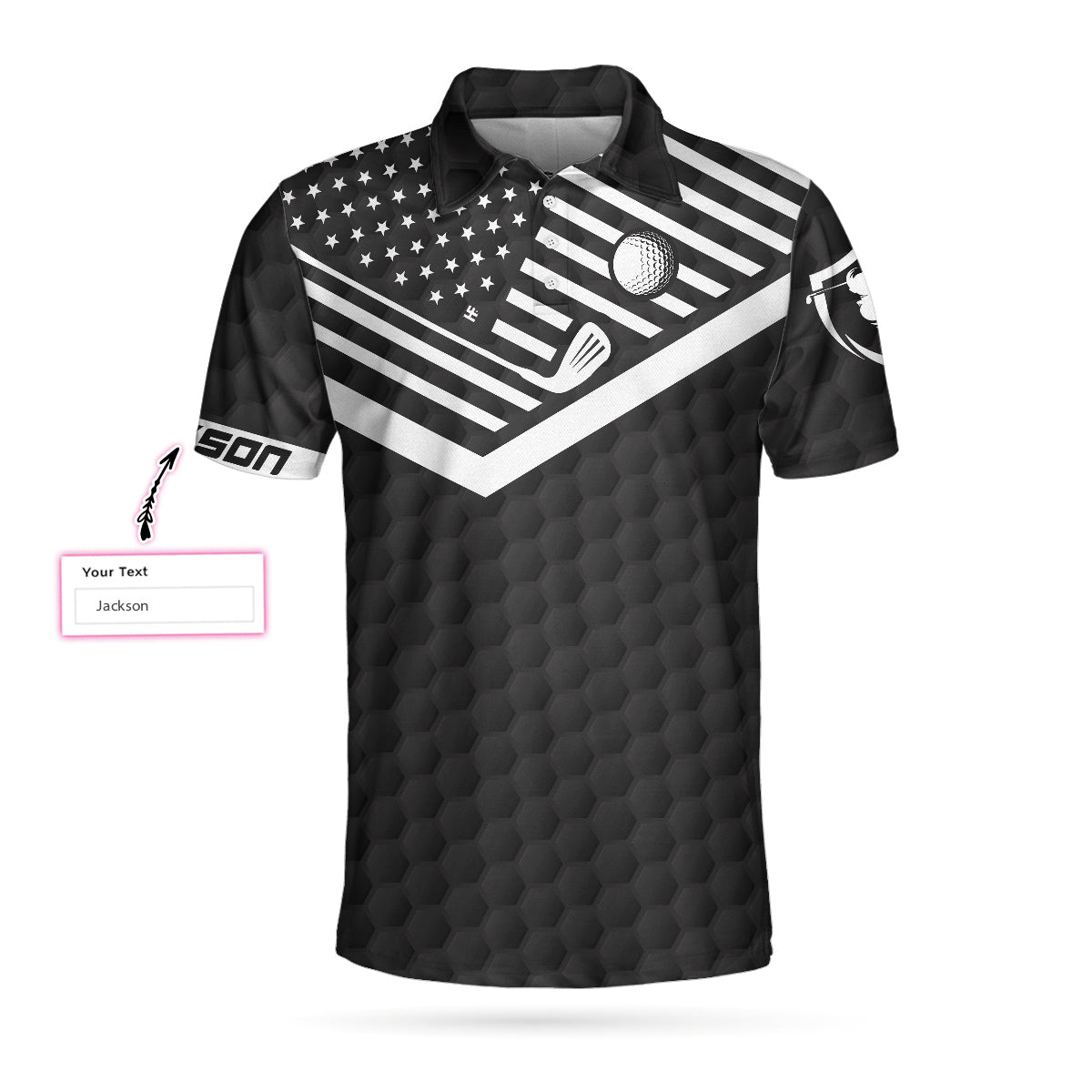 customized black american flag golf shirt for men with the worlds okayest golfer design gp438 umquo