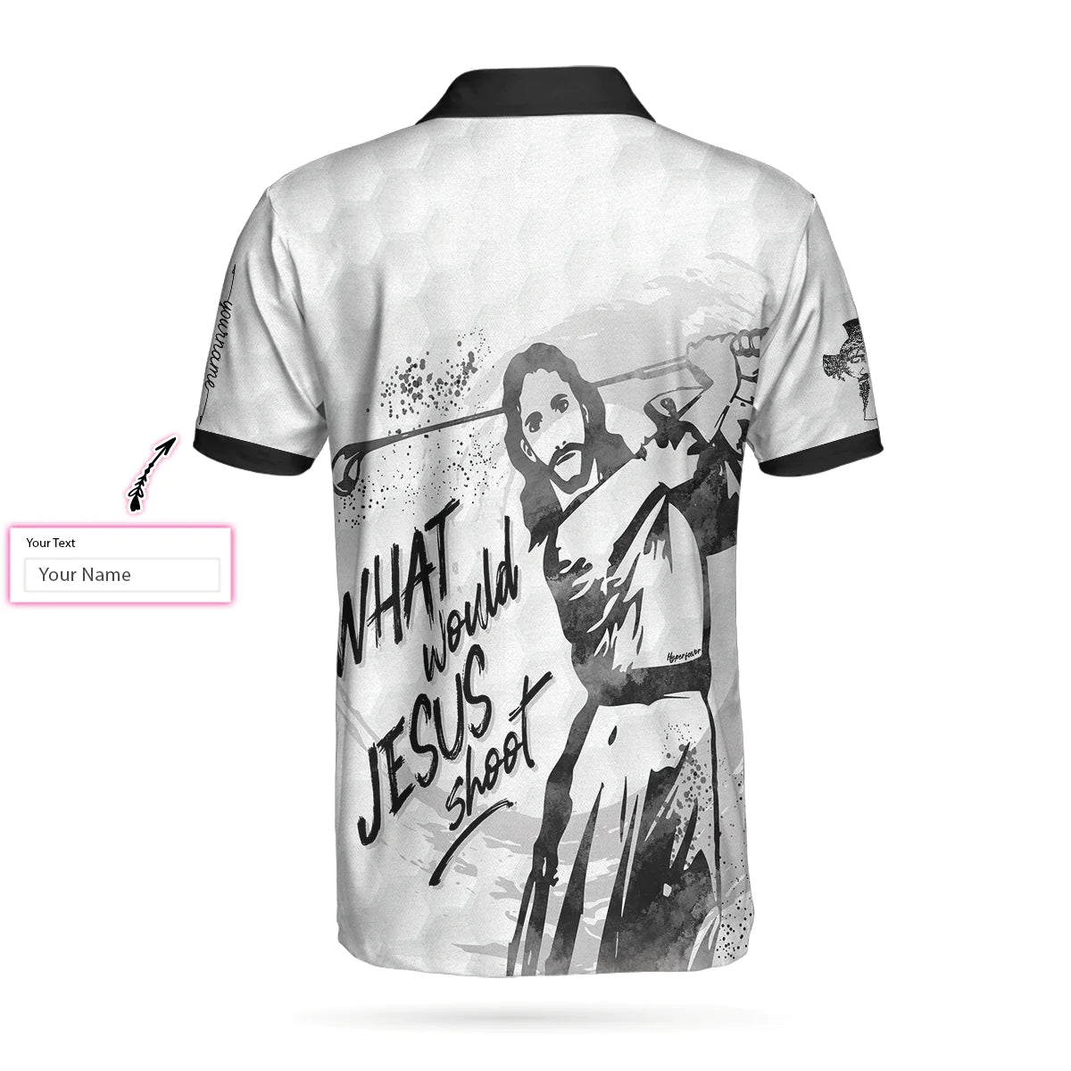 Customized Golf Shirt for Men: Black and White Polo with Jesus’ Choice of Weapon – GP432