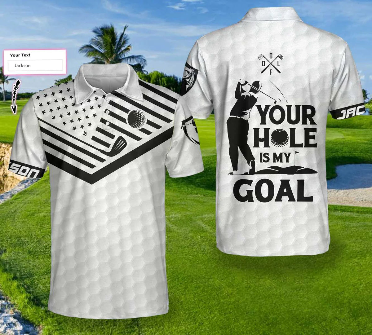 customized white american flag polo shirt perfect golf shirt for men with your hole is my goal design gp433 6pabu