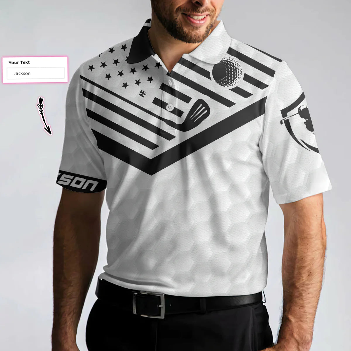 customized white american flag polo shirt perfect golf shirt for men with your hole is my goal design gp433 dbbf3