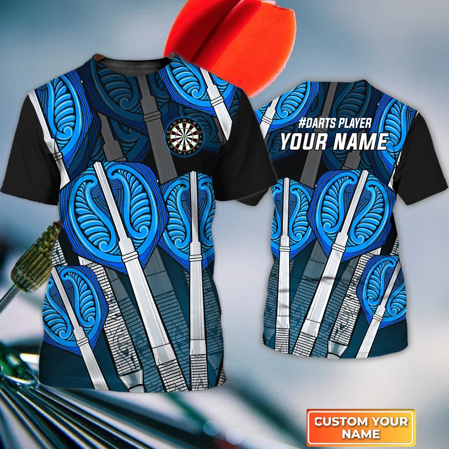 Blue Darts Thunder And Lightning Personalized Name 3D Tshirt For Darts Player, Dart Shirt, Dart Gift, Dart Lover Gift – DT197